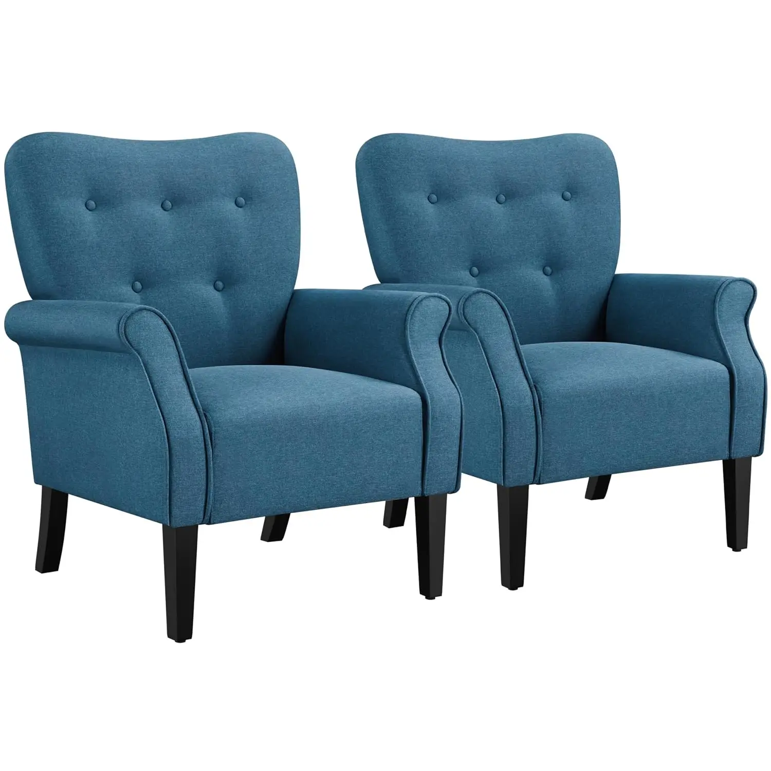 High Back Accent Chair Set 2 Rolled Arms Navy Blue, Customized