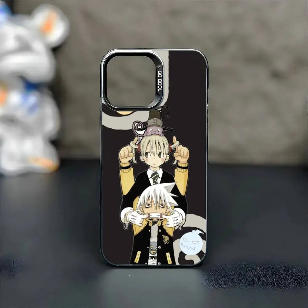 أنيمي S-الروح الآكل جراب هاتف آيفون 17,16,15,14,13,12,11 برو ماكس Blcak الملونة الفضة مطلي غطاء داخلي #2