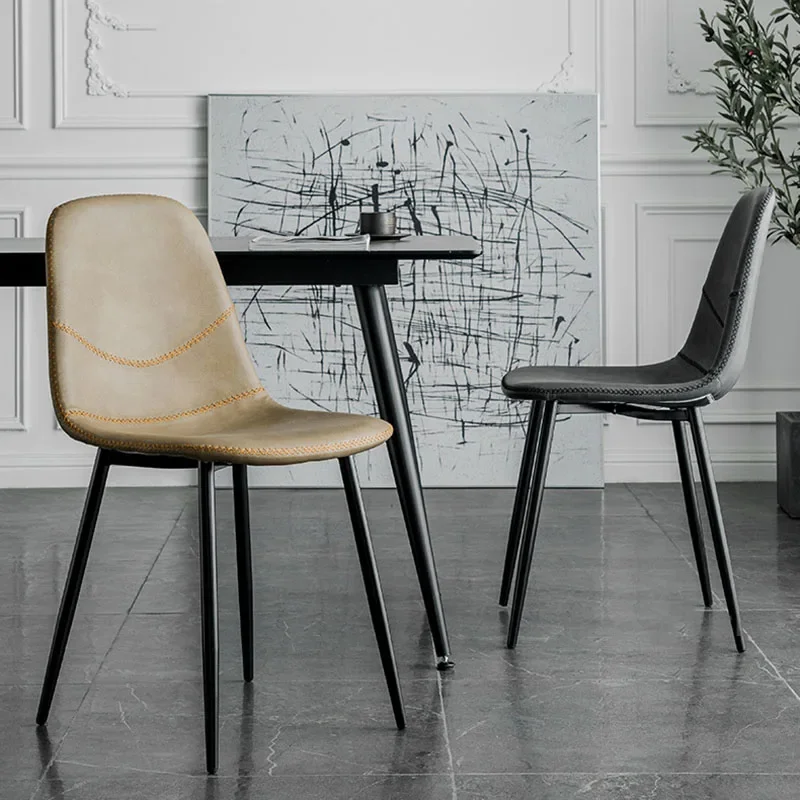 

Light Luxury Leather Dining Chair Iron Art Table Stool Modern Simple Makeup Chair Dining Chair Outdoor Kitchen Furniture HY50CT