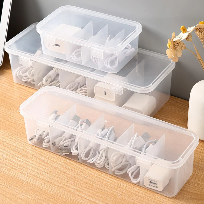 Transparent Data Cable Organizer Case Classification Dustproof Card Organizer With Lid Clutter Collection Box For Office Home