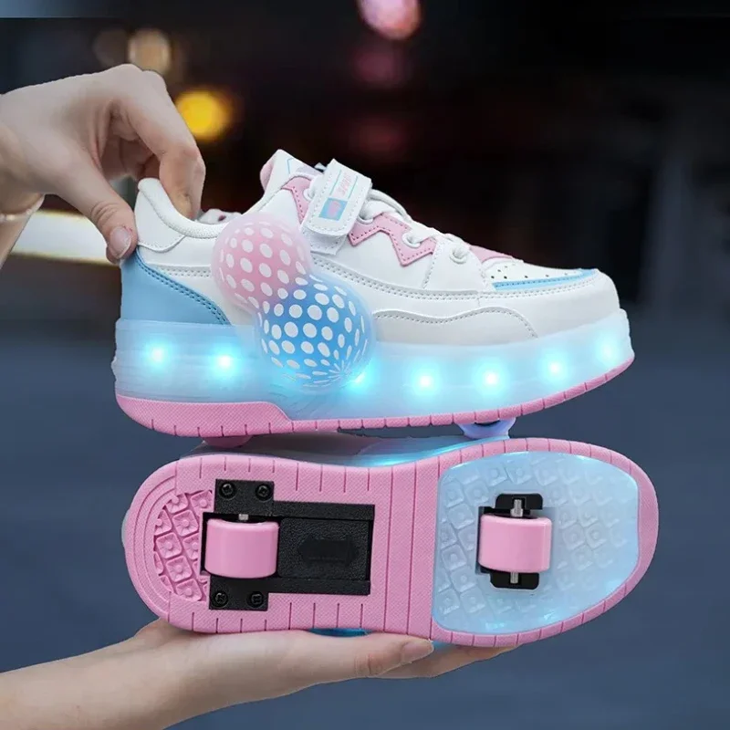 

Outdoor Skating Parkour Sneakers with 2 Wheels LED Lights Wheels Shoes for Boys Girls Skate Shoes Inline Roller Skates for Kids