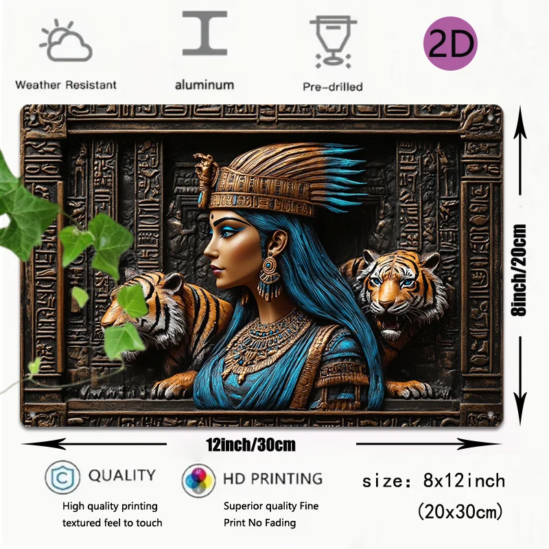 Egyptian-Inspired Aluminum Wall Art, Metal Tin Sign with Hieroglyphics, Decorative Hanging for Home, Pool, Farmhouse