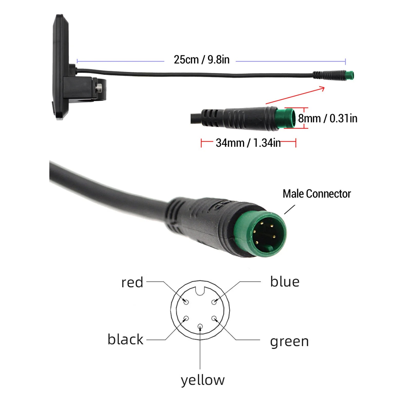 Pantalla LCD para bicicleta eléctrica, conector a prueba de lluvia de 5 núcleos, regulación de velocidad precisa, pantalla de Panel para patinete eléctrico