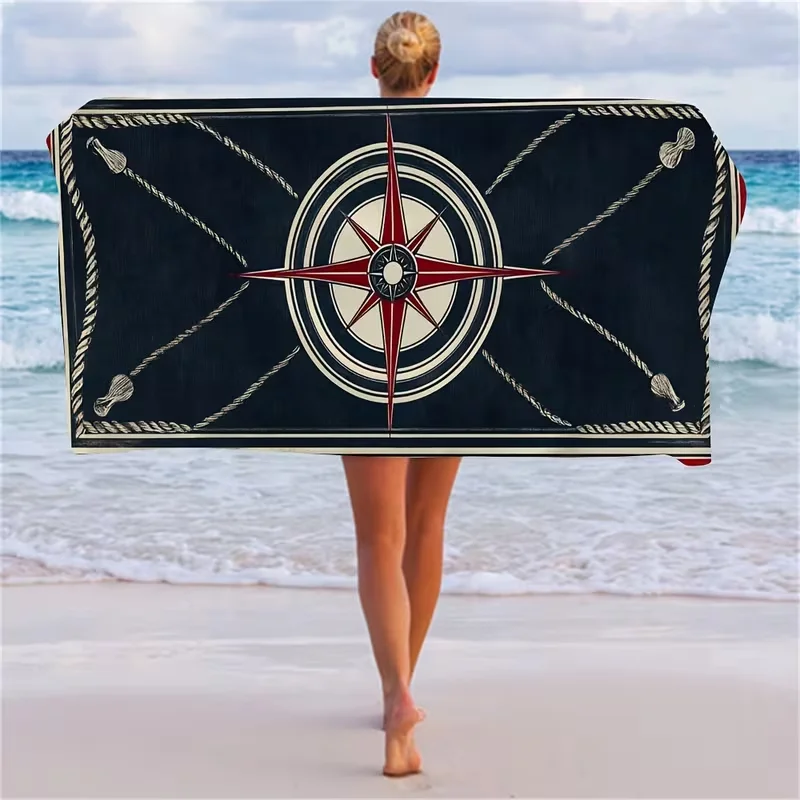 Vintage Nautical Compass Summer Beach Towel Quick Dry Sandproof Absorbent Beach Blanket Classic Maritime Sailor Design Towel