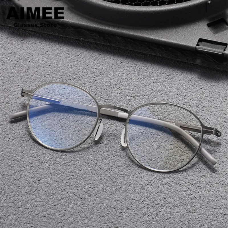 German Brand Titanium Ultra-light Screwless Glasses Frame Men's Business Round Eyeglasses Women High Quality Fashion Spectacles