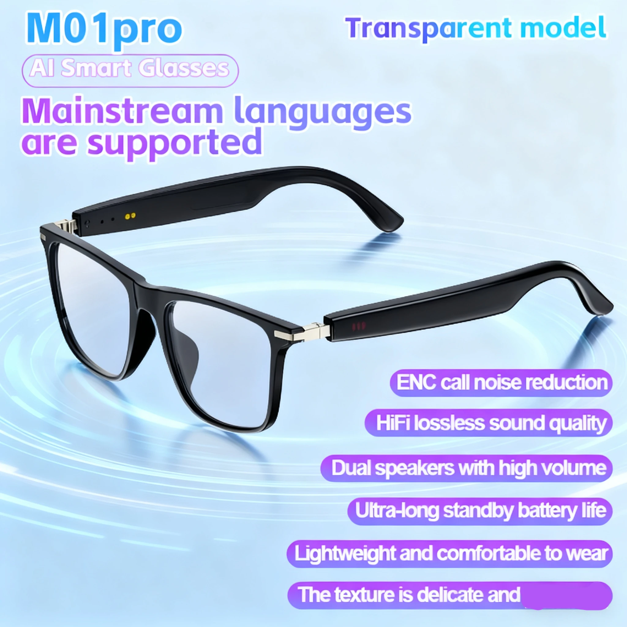 Óculos Inteligentes com Assistente de IA, Tradução em Tempo Real, Chamada Bluetooth, Reprodutor de Música para Homens e Mulheres
