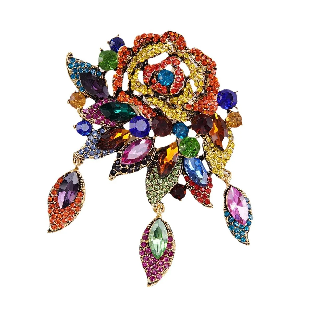 المرأة الأنيقة الفاخرة الساطع كريستال بروش مبالغ فيها زهرة شكل الملحقات دبابيس