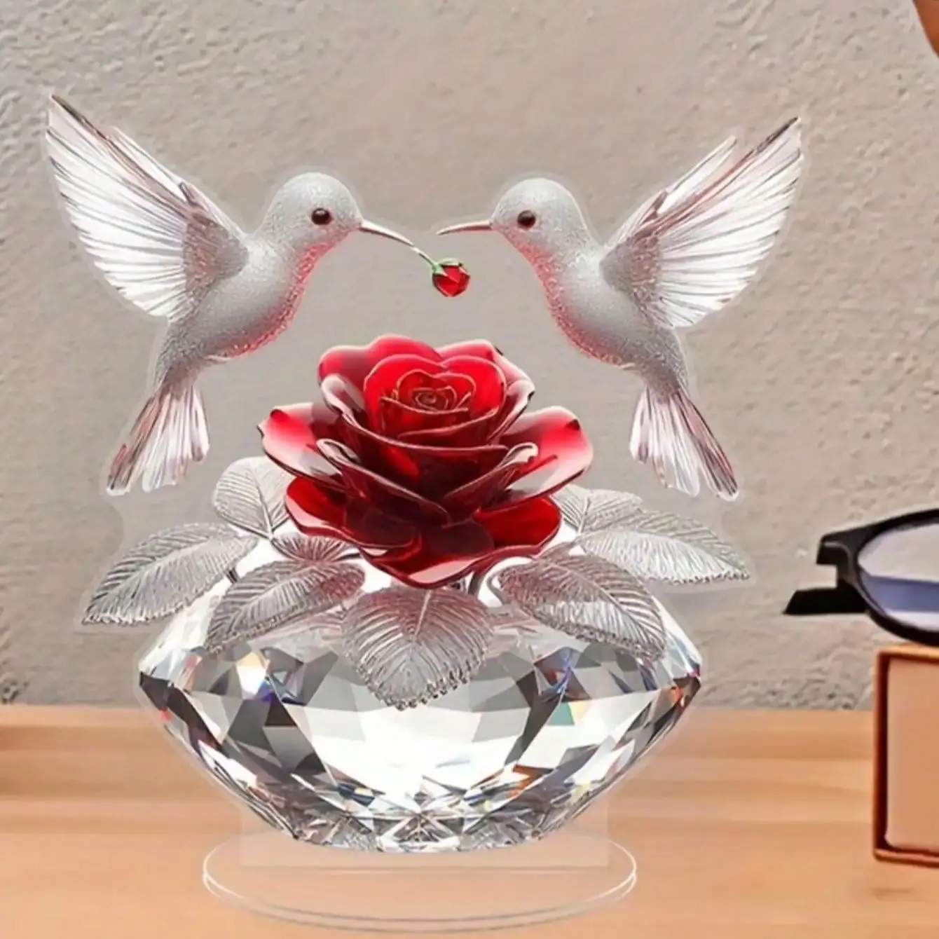 1 Stück Rosen- und Weißvogel-Tischdekoration, Skulptur für Wohnzimmer, Heimdekoration und Abschlussgeschenk, Ideale Wahl