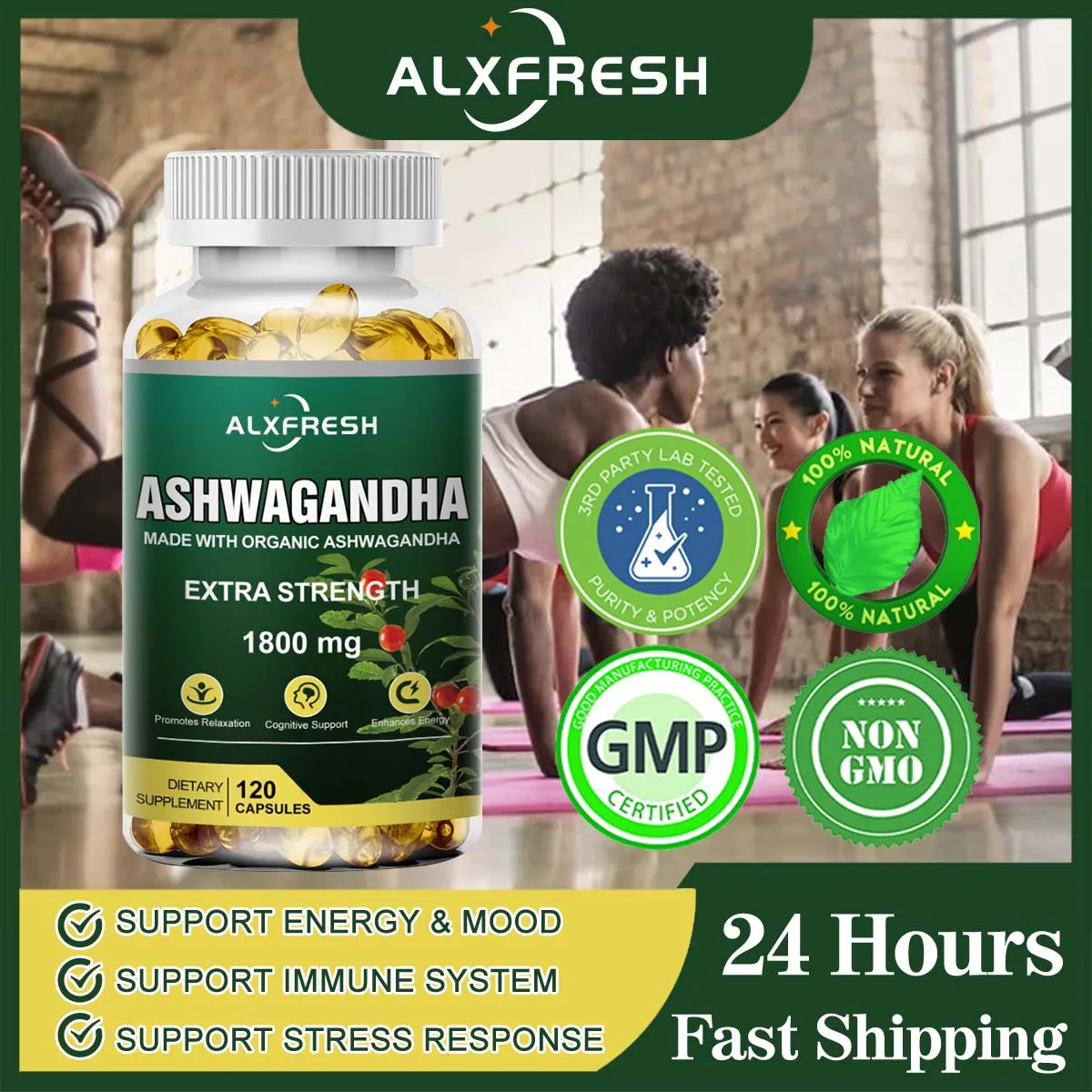 Alxfresh Pure Organic Ashwagandha Extract Capsule 1800mg| Potent Concentrated Extract | Maximum Strength Formula | Non-GMO Vegan