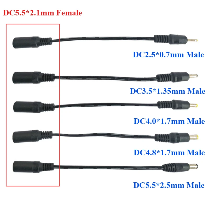 

5Pcs DC5.5*2.1mm Female head to DC Male head 5.5*2.5/3.5*1.35/4.0*1.7/4.8*1.7mm/2.5*0.7mm Cable Extension Connector Power Cord
