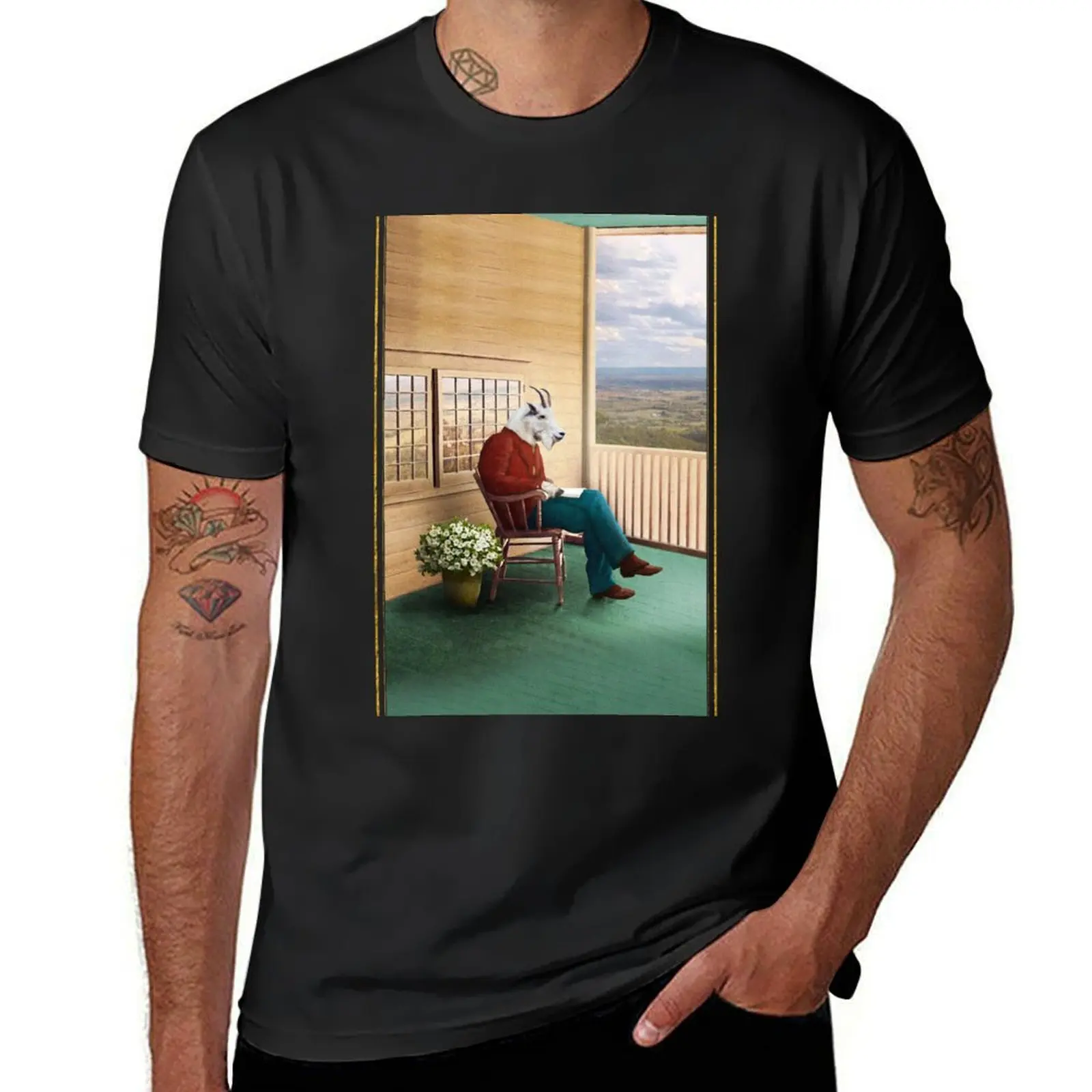 Mr Garwood Goat Reading on the Porch T-Shirt for a boy summer clothes customs design your own t shirts for men cotton