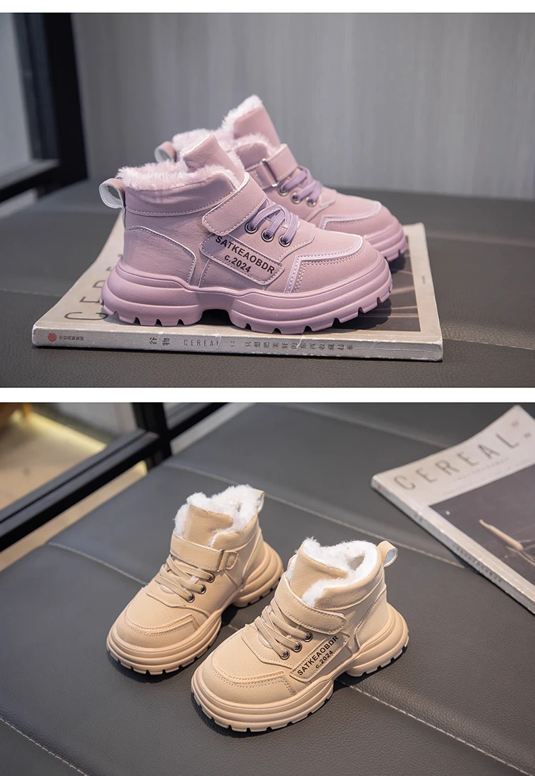 Winter-Kinder-Schneestiefel für Jungen, Plüsch, dick gefüttert, warme Schneestiefel für Mädchen, rutschfeste Outdoor-Stiefel, Schülerschuhe, Wanderschuhe, High-Top. – Detail 8