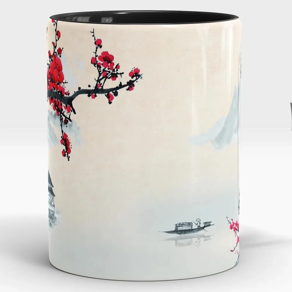 Mount Fuji's blooming cherry blossoms simple ceramic mug 350ml ceramic, milk cup
