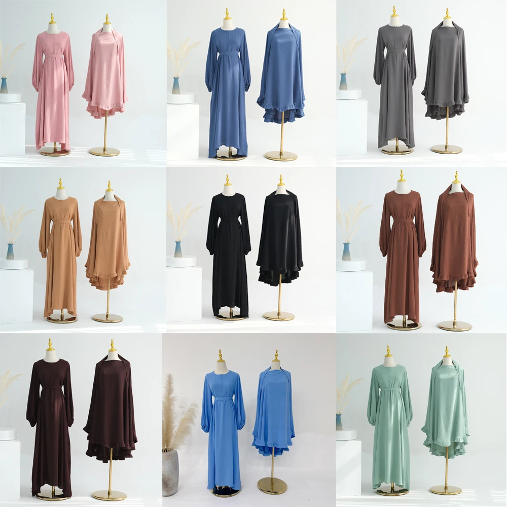 2-teiliges Set bescheidene Abaya Khimar Frauen muslimische Ramadan Eid Djellaba Gebetskleid Türkei Kaftan Islam Robe arabische Musulmane Kleidung