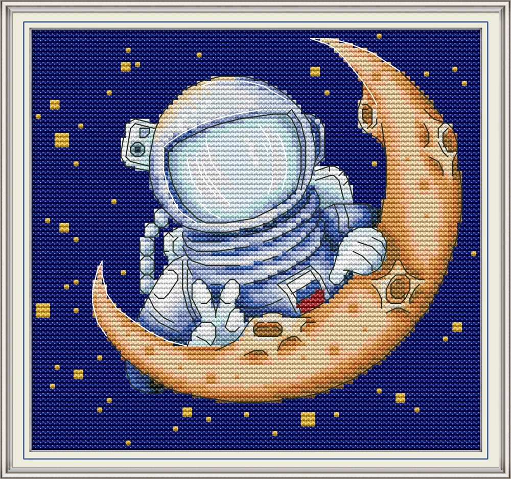 

Joy Sunday Новый штампованный набор для вышивки крестом, 11/14/16CT DIY Easy Pattern Aida, набор для вышивания ткани-Moon Landing