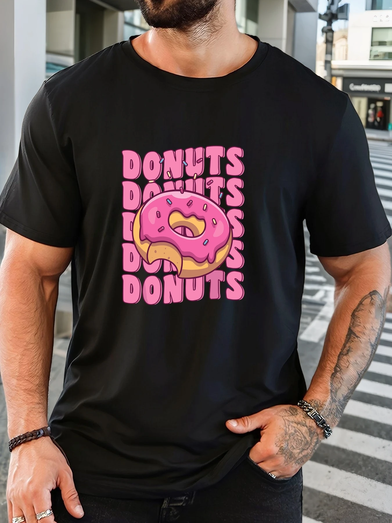 

T-Shirt Print 100% Cotton Donuts Pattern Summer Round Neck Leisure Breathable Men's Short Sleeves Loose Cotton Tee Daily Top