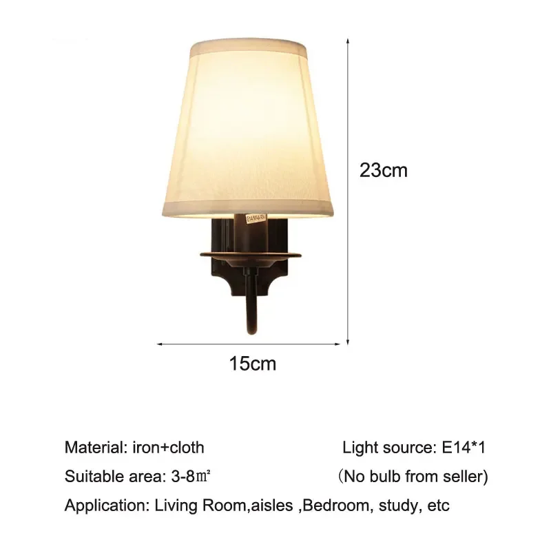 American Black Iron Wall Lamp American Rural Living Room Bedroom Bedside Hotel European Study E14 Fabric Wall Light Sconce