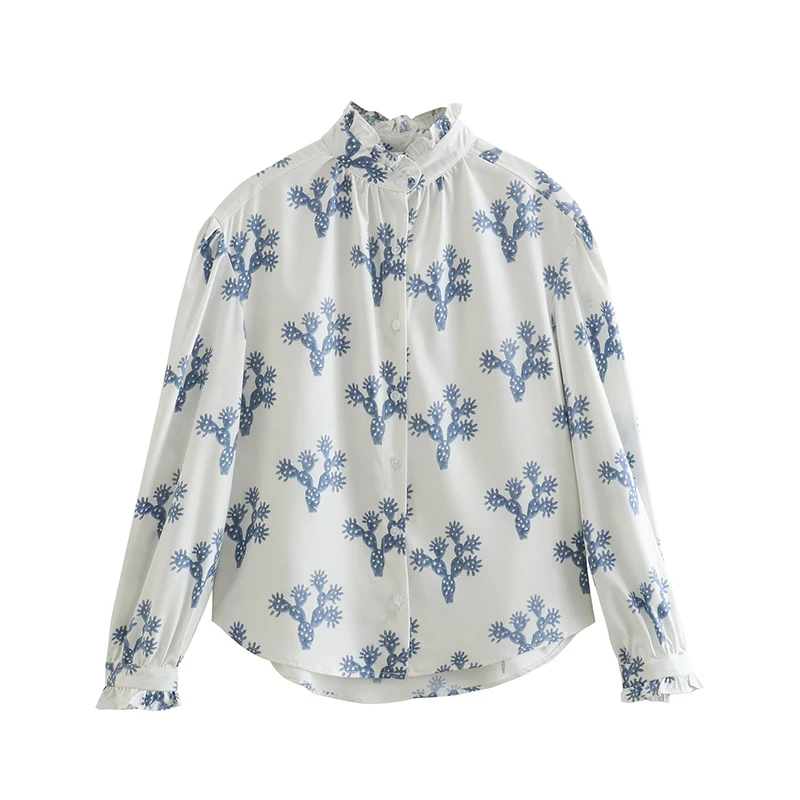 SIYANG Women Print Buttons Shirts Female Stand Collar Tops Ladies Casual Blouse Streetwear