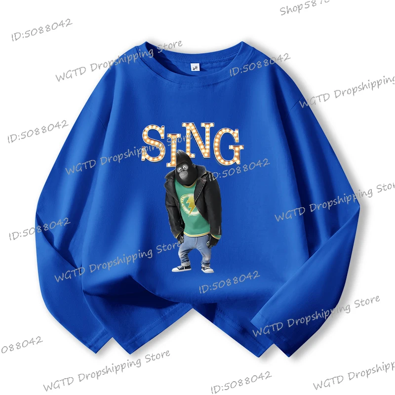 الهيب هوب الغوريلا جوني الغناء الاطفال تي شيرت موضة كم طويل القطن التي شيرت بنين بنات الربيع والخريف س الرقبة أنيمي الشارع الشهير