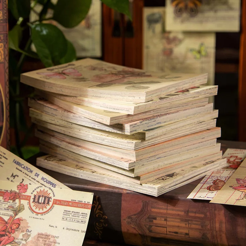 Retro Collage Base Paper, Flor Vermelha Azul Rosa, Butterfly FairyFairy Material, Selo Scrapbook Decoração, 50 Pcs