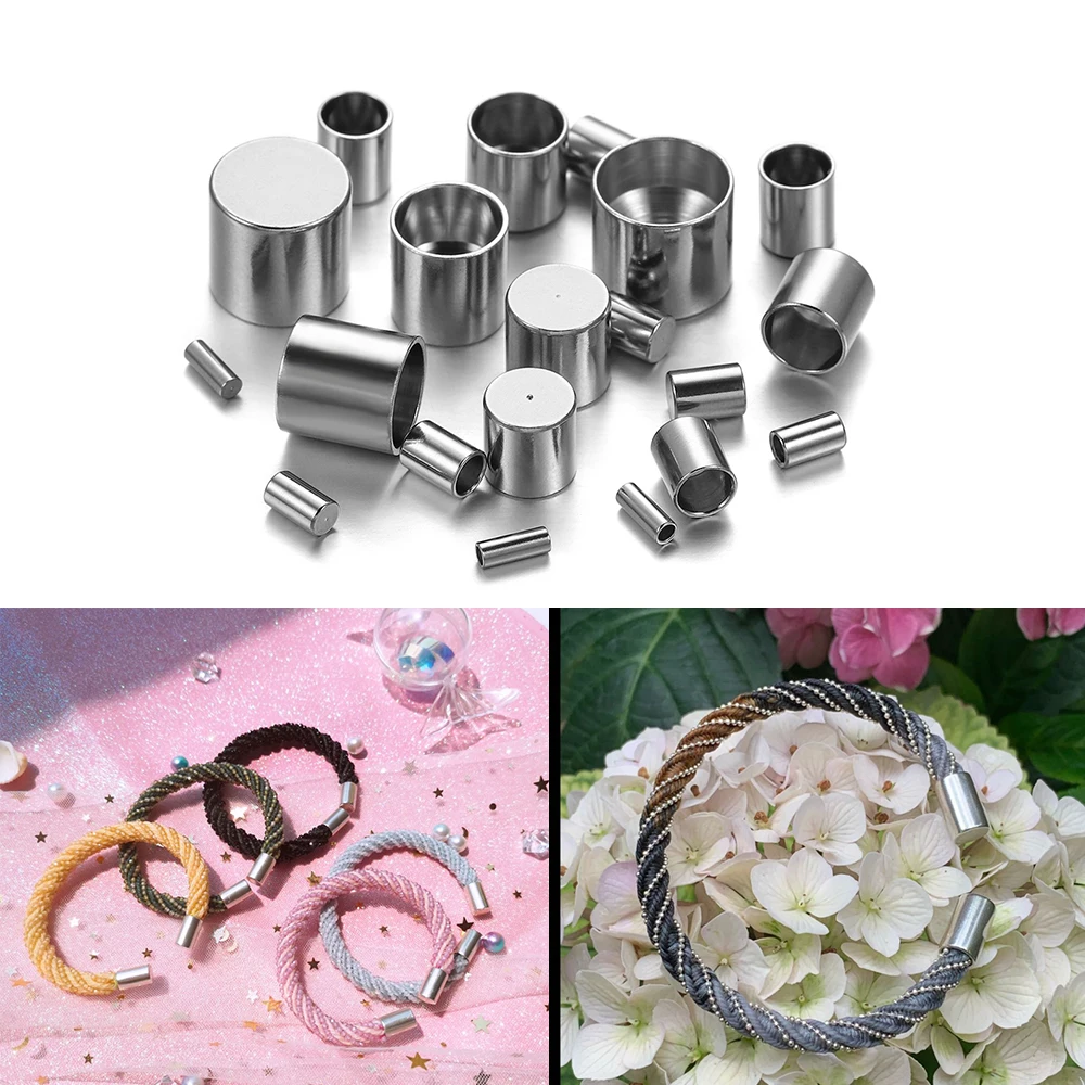 20-30pcs/lot Stainless Steel 1.2-10mm Tassel End Tip Cap Leather Cord End Crimp Caps Beads For DIY Jewelry Making Accessories