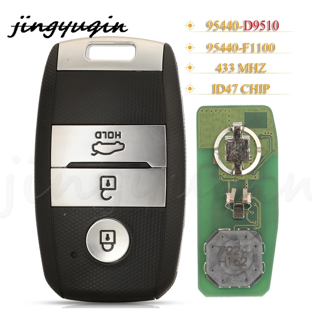 

Jingyuqin 3 кнопки умный дистанционный автомобильный брелок 433 МГц ID47 чип для Kia Sorento Sportage 2019 95440-D9510/95440-F1100 без логотипа