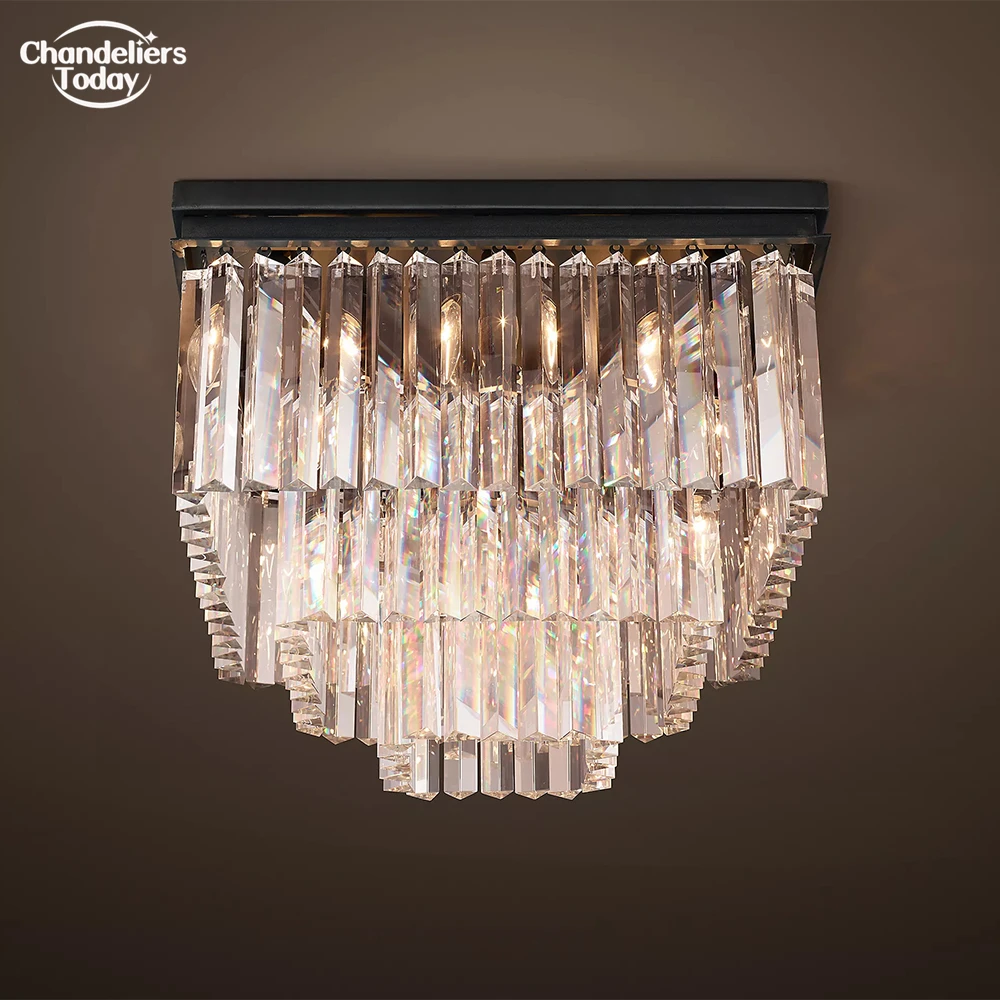 Modern Crystal Ceiling Chandelier for Living Room Home Round Odeon Flushmount Luxury Prism Cristal Bedroom Foyer Ceiling Lamp