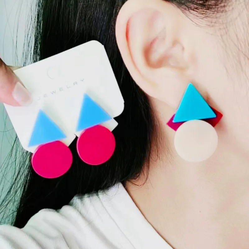 

New Bohemian Style Earrings Triangular Square Circular Patchwork Stud Earrings Earrings Popular Simple Fashion Earrings Gift