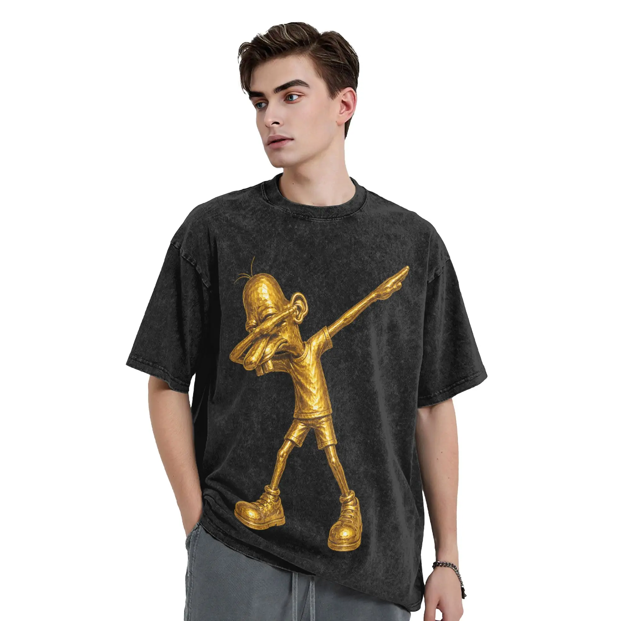 Funny Viral Golden Meme Neegy Dabbing Pose T Shirts Washed Oversize T-Shirt  Vintage for Men Women Tops Streetwear Printed Tees