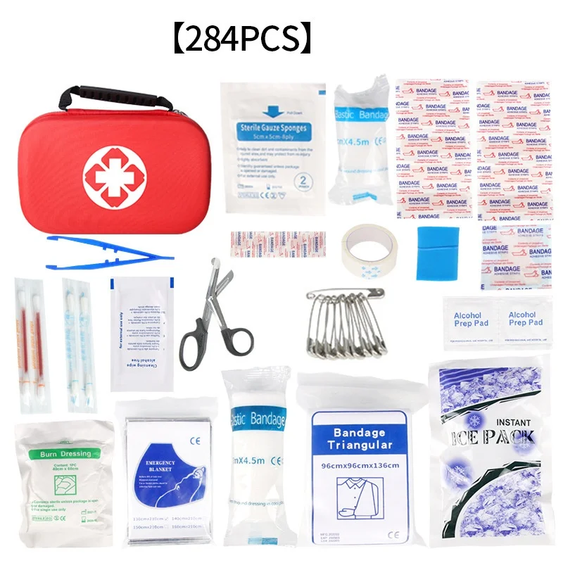 284pcs First Aid Kit Bag, Waterproof Portable Emergency Medical First Aid Kit For Household Travel Camping Medicine Survival