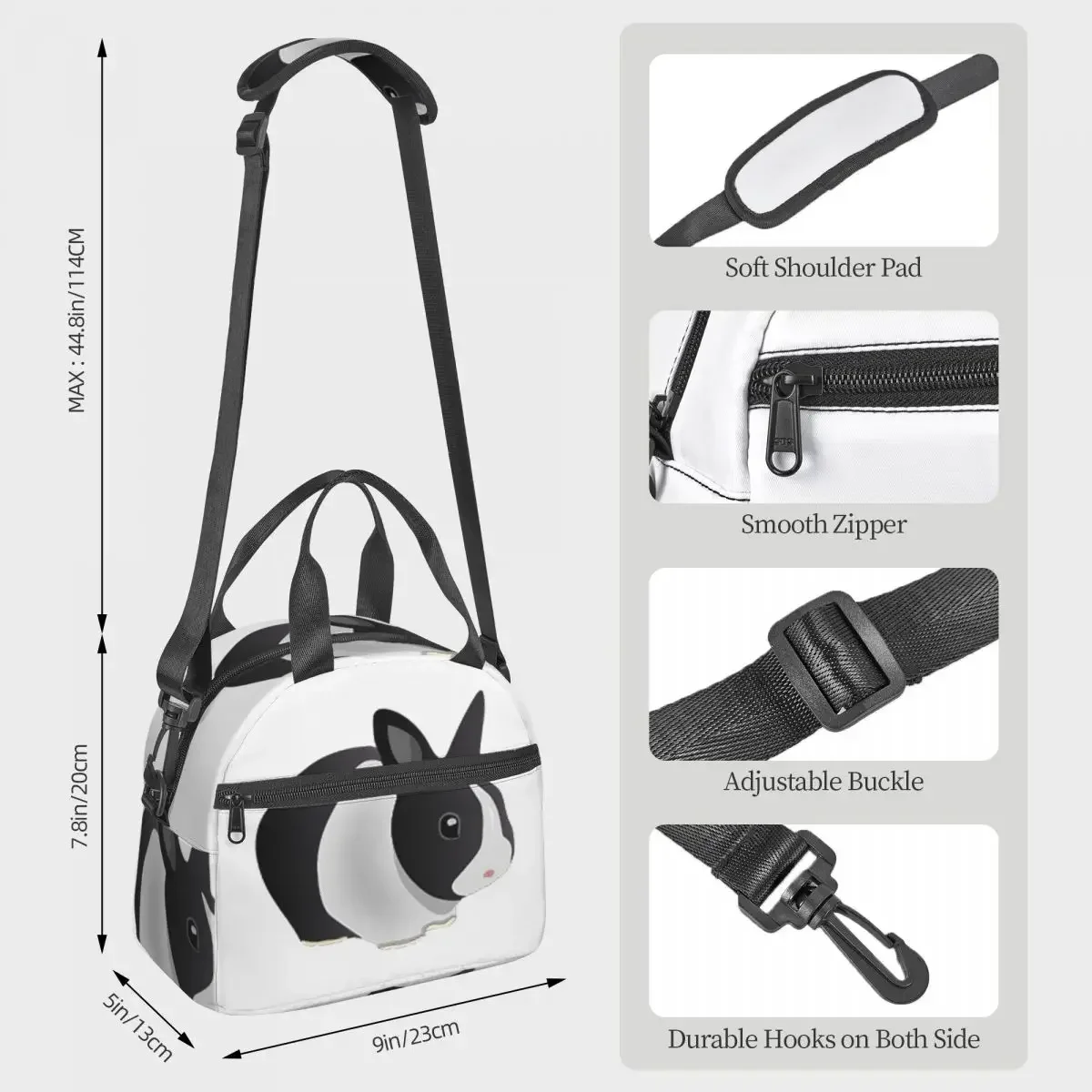 Dutch Black And White Rabbit Insulated Lunch Bag for Women Office Cooler Thermal Box Tote Portable Lunch Boxes