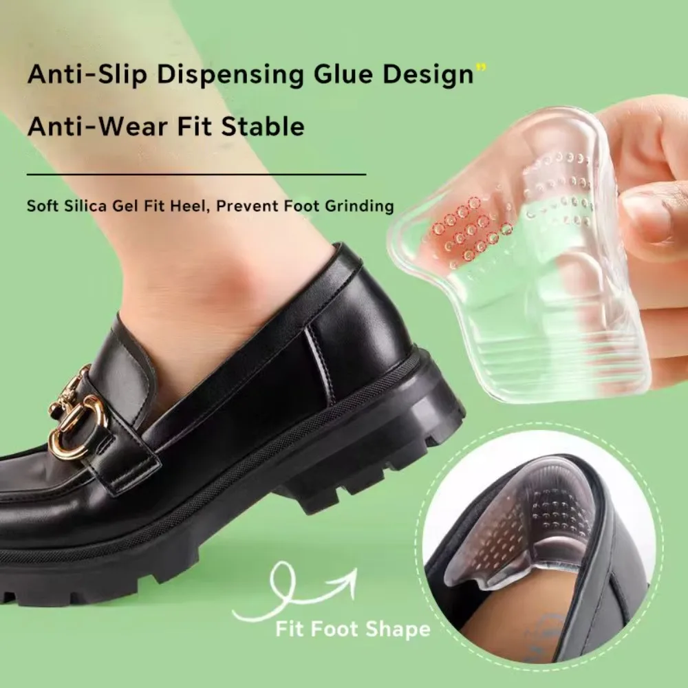 1 pair Silicone Insole Heel Protector Adjustable Size Self-Adhesive Back Sticker Insoles Reusable Comfort Antiwear Feet Pad