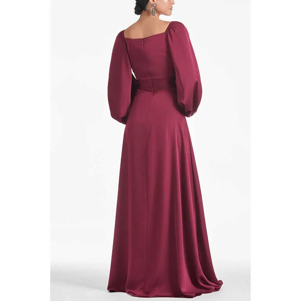 YUMDAI Gorgeous Burgundy Satin Long Sleeve Evening Dress Dubai 2024 Mother of the Bride Wedding Wear Guest Formal Party Dress