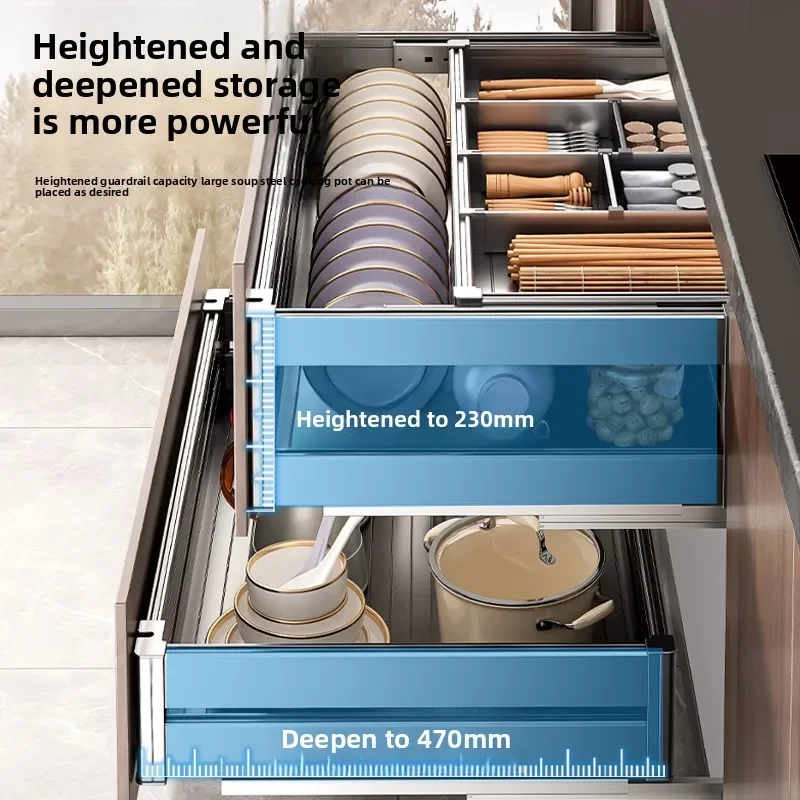 Kitchen Cabinets Dish Baskets Double Drawer Bowl Rack Seasoning Storage