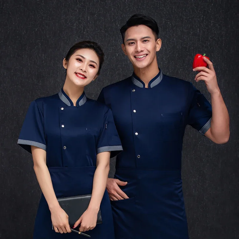 Summer Chef Jacket Short Sleeve Kitchen Clothes Gray Restaurant Uniform Women and Men Catering White Cook Coat Bakery Overall