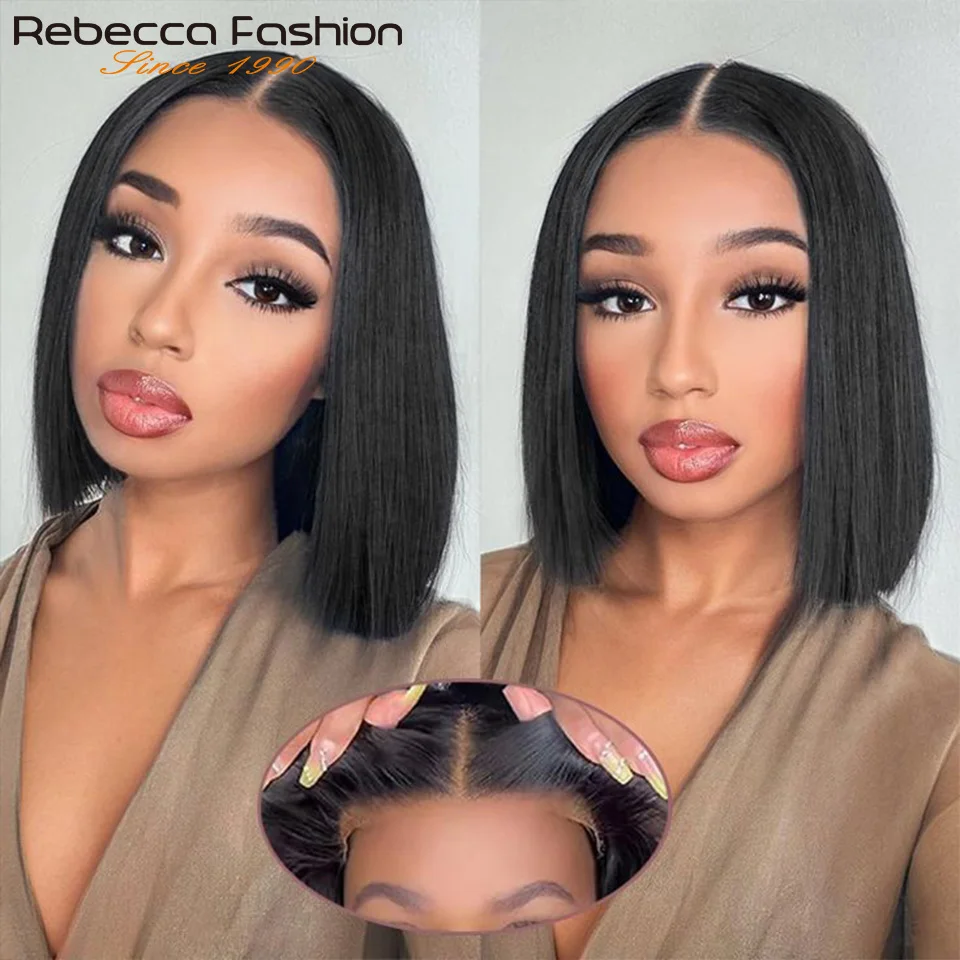 

Rebecca Straight Short Bob Wig 13*5*2 T Part Lace Front Wig Human Hair Wigs 180% Density Malaysian Lace Front Human Hair Wigs