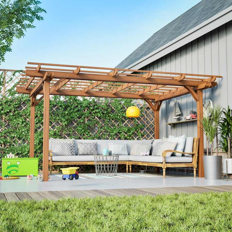 

12 x 10 FT Outdoor Wood Pergola Wooden Grape Pergola for Climbing Plant Support for Garden Patio Backyard Deck Brown