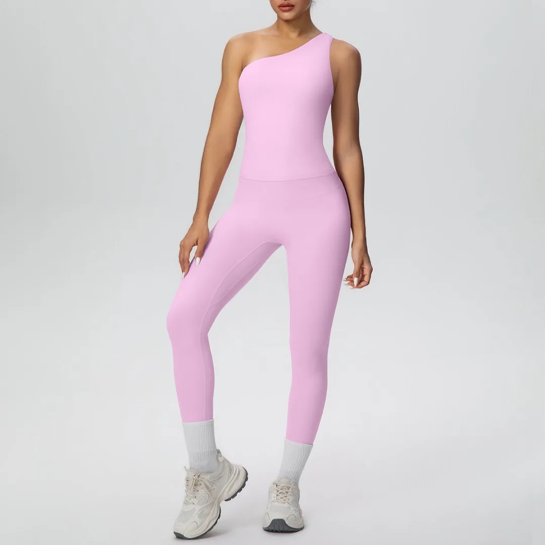 

Women's One-Shoulder Tight Yoga 2pc Set Beautiful Back High Waist Hip-Lifting Fitness Set Running Sports Gym Leggings Sportswear