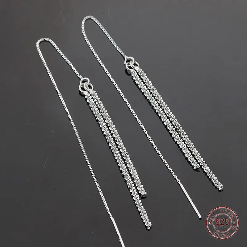 925 Sterling Silver Full of Stars Drop Earrings for Women Fashion Long Tassel Korean Earring Party Jewelry Aretes De Mujer