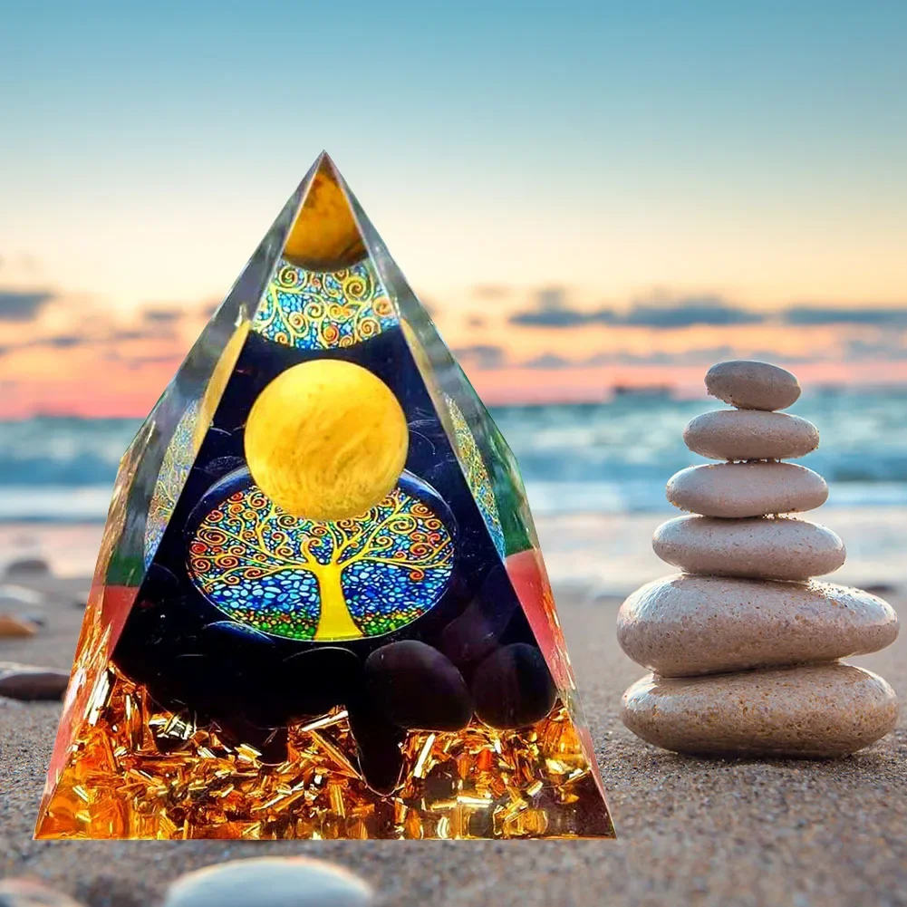 Crystal Energy Orgonite Pyramid Gather Wealth Prosperity Peridot Healing Gem Stone EMF Orgonite Energy Chakra Decor Ornaments