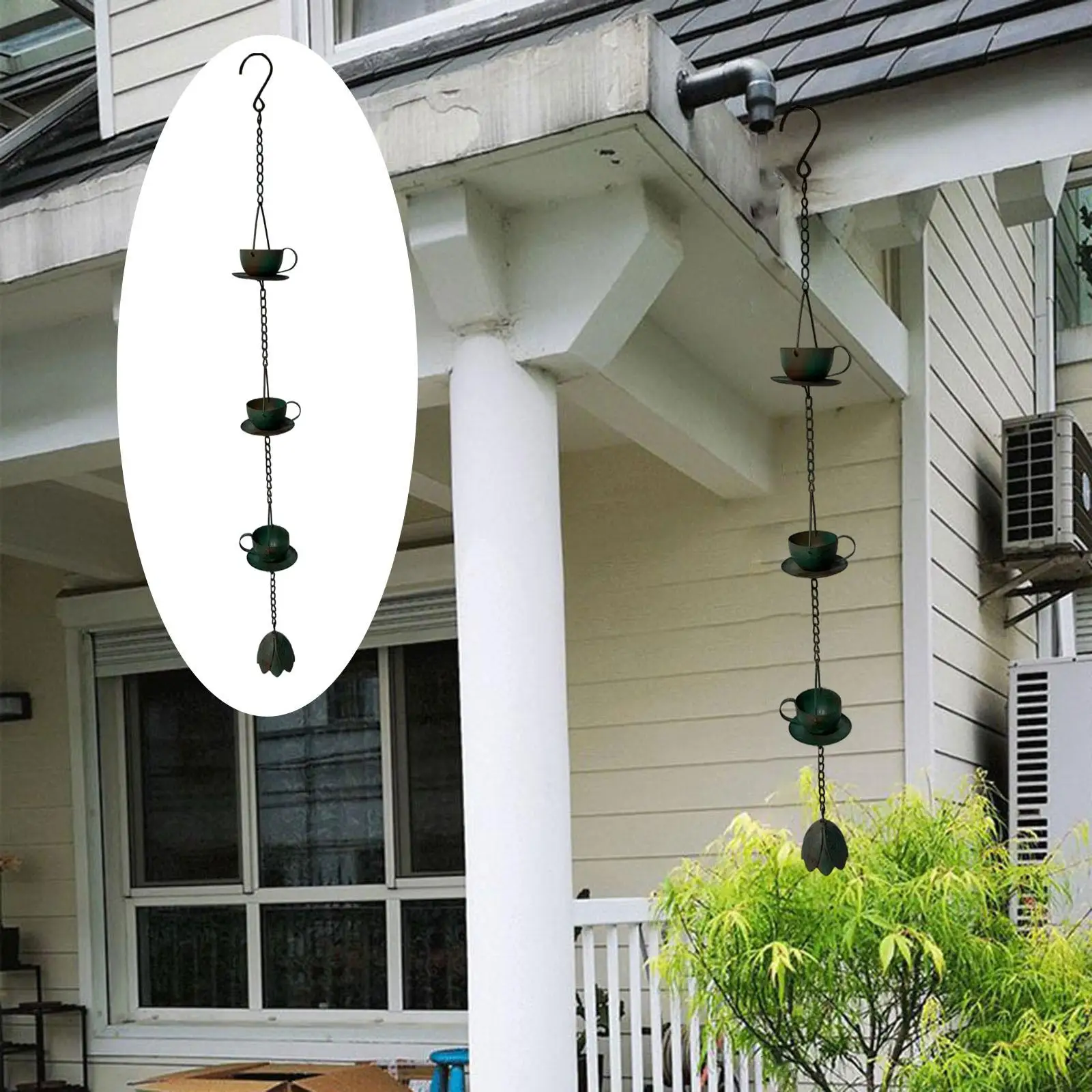 Decorative Iron Rain Chain Coffee Cup Style Rainwater Catcher for Hanging on Garden Gutter Patio Roof Shed Outside Decor