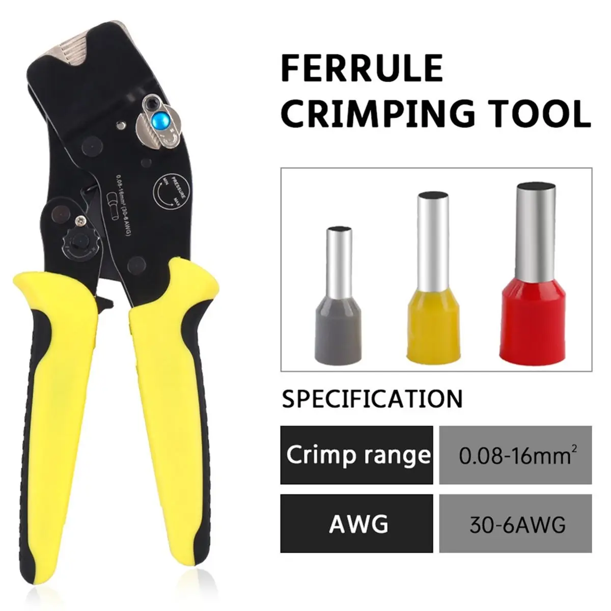 Wire Crimping Tool,30-6AWG (0.08-16mm²) Square Ratchet Crimping Pliers,Manual Crimping Pliers Terminal Crimping Tool