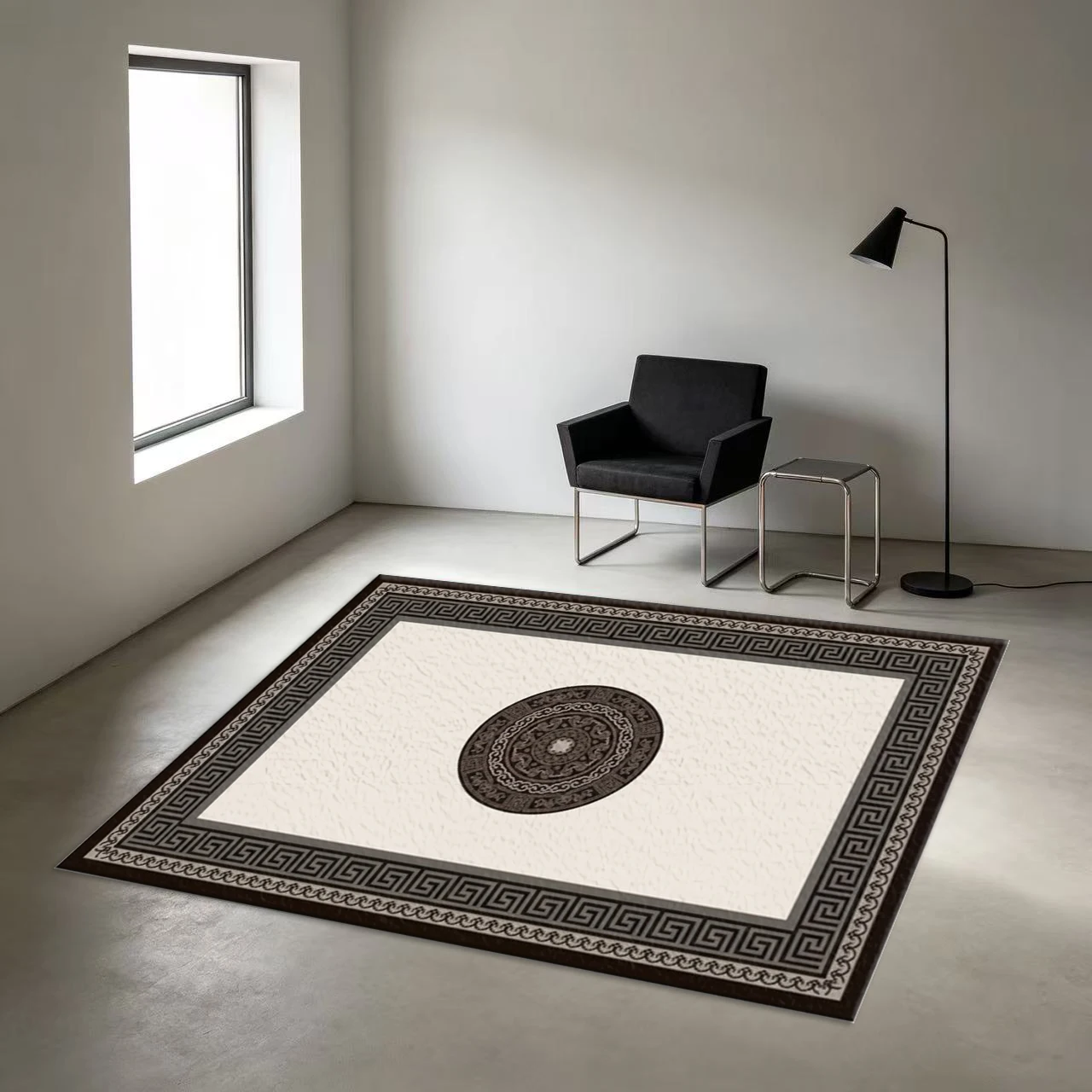 Classic Greek Key Medallion Area Rug, Retro Ornate Border Decorative Floor Rug for Living Room Entryway