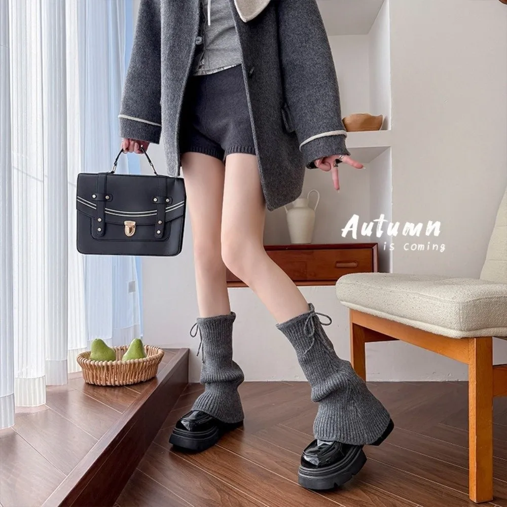 New Solid Color Leg Warmers Knitted Bow Harajuku Middle Tube Socks Thickened Boot Covers Women