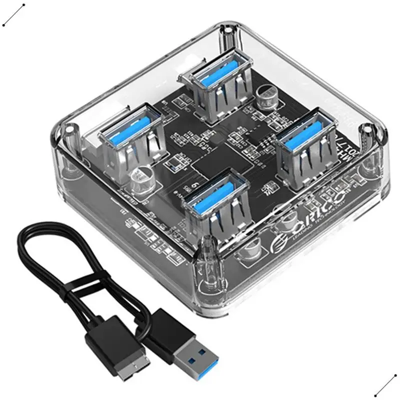 

ORICO One-To-Four Splitter Transparent USB3.0 Hub Laptop Expansion Converter With 1M Data Cable Easy Install