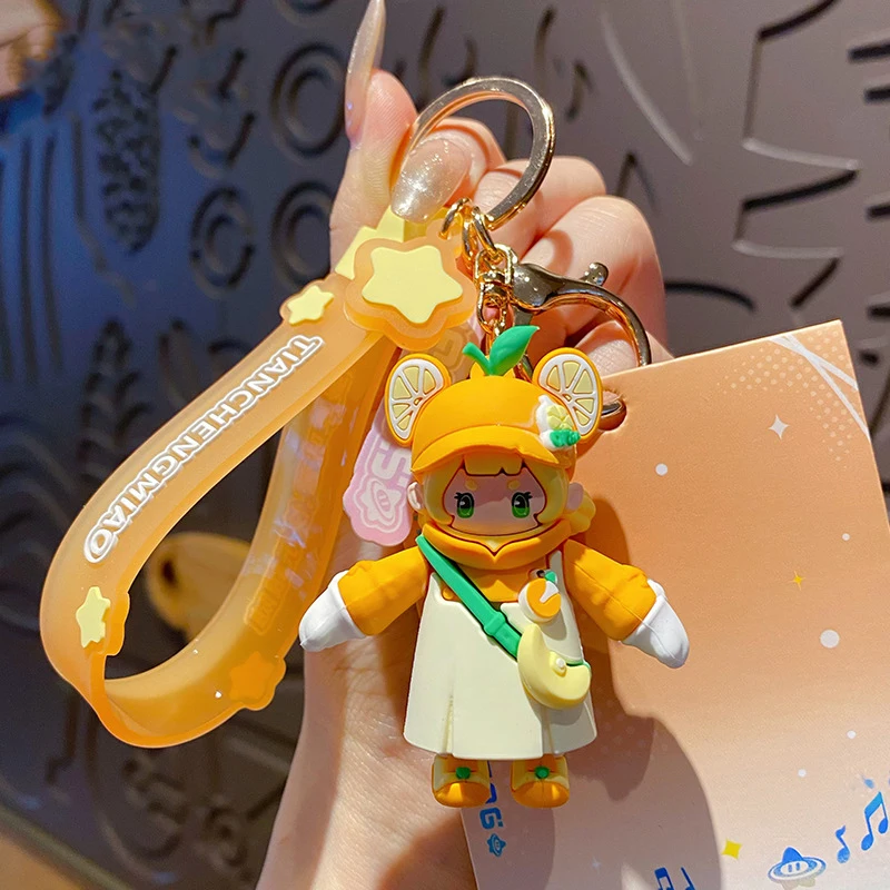 Cartoon Yuan Dream Star Pendant Sweet Orange Cat Key Chain Animation Peripheral Handwork Toy Colorful Creme Sugar Rabbit Keyring