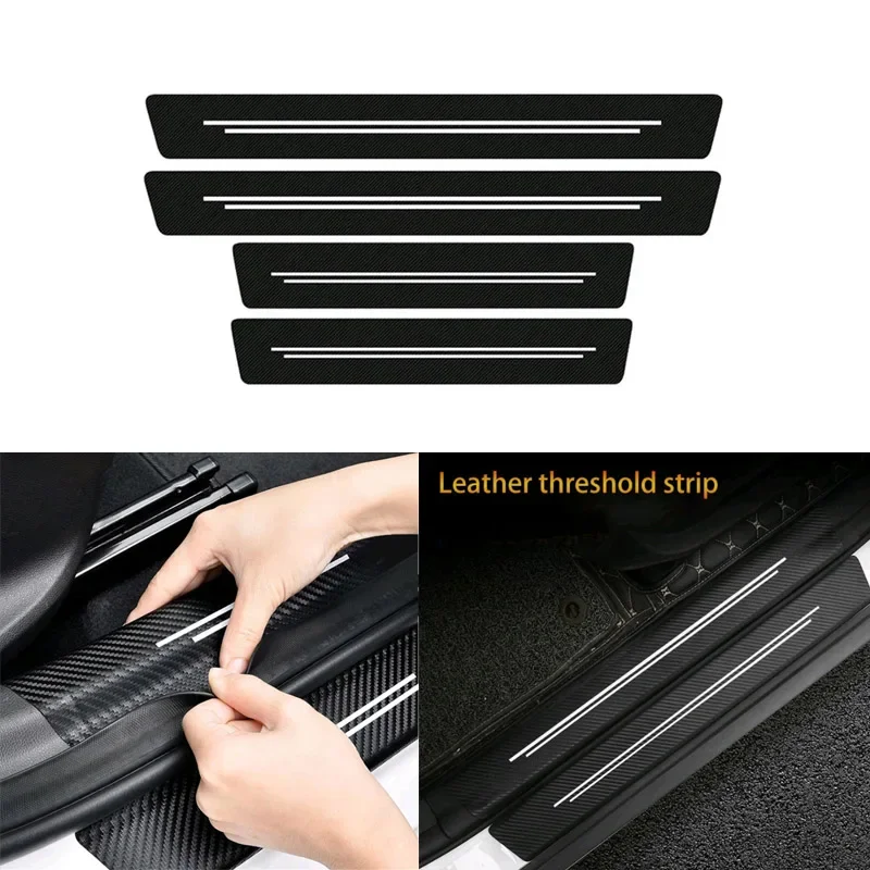 

4X Car Door Anti Scratch Protection Decorative Sticker Imitation Carbon Fiber Leather Car Door Sill Protection Strip Car Sticker