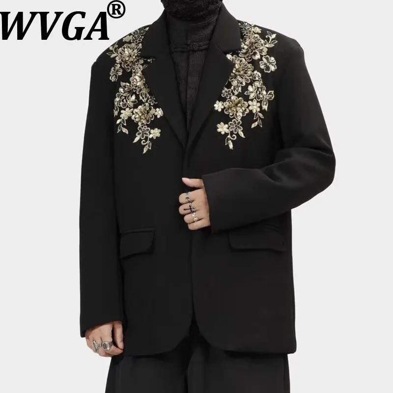 

WVGA Spring Autumn New Man Shoulder Padded Blazer Niche Chic Casual Three-dimensional Embroidered Heavy Sequined Coat Ins W21609