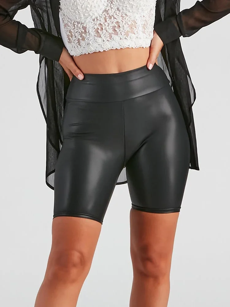 

Women High Waist Matte Leather Slim Biker Shorts Ladies Casual Latex Stretchy PU Bodycon Shorts Body Shaper Pants New Hot Custom