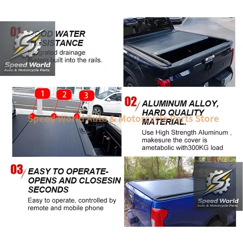 On 4X4 Retractable Electric Waterproof Aluminum Alloy Trunk Roller Lid Tonneau Cover For Pickup Truck NP300 F150